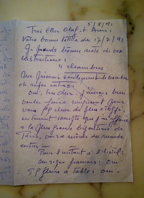 A handwritten page from the supplied hotel archive