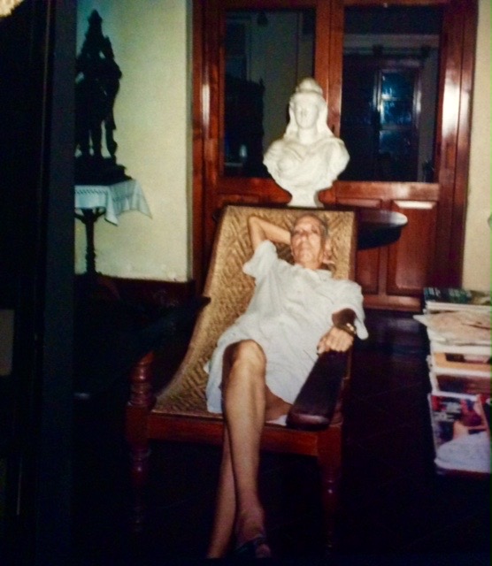 A seated person in a furnished interior in the hotel archive