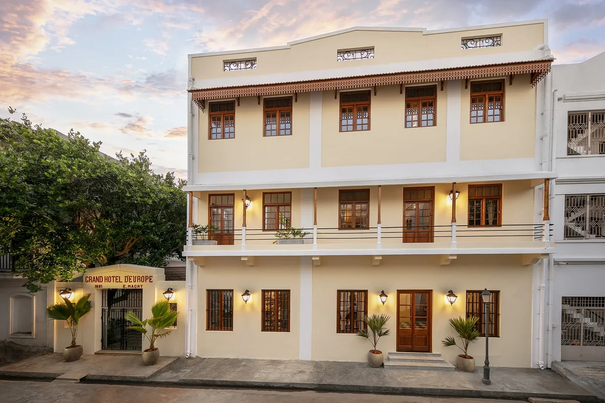 Grand Hotel D’Europe facade on Rue Suffren in White Town, Pondicherry
