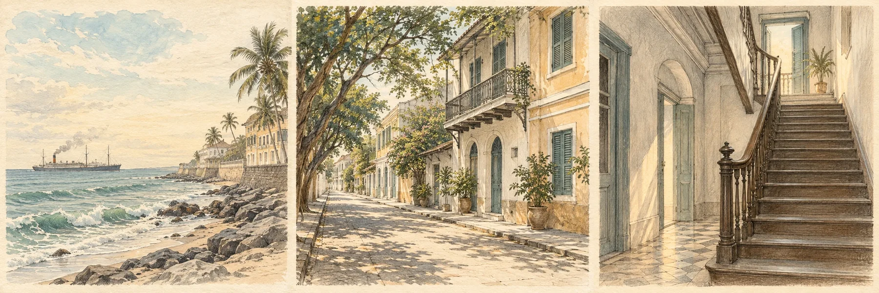 Concept illustration of Pondicherry’s shore and the Bay of Bengal